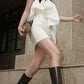 Ruched Elegant Dress Woman Ruffles Edge Design Wrap Chest Backless Skinny Peach Hip Summer Fashion Style Mini Bodycon