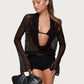 Sexy Women Lace Tops with Bra 2 Piece Set See Through Long Flare Sleeve Low Cut Tops and Bra Outfit Party Clubwear
