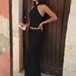 Two Piece Set Pink Halterneck Top and Matching Ruched Maxi Skirt Set Sexy Womens Outfit