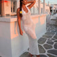 Sexy Women's Halter Neck Knit Dress Sleeveless 3D Flower Hollow Out Bodycon Long Dress Holiday Beach Sundress