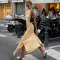 Ruched Sleeveless Long Dress with Asymmetrical Hem 2026 Yellow Classy Dresses for Woman Elegant