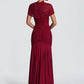 Short Sleeve Ruched Sexy Maxi Dress Women Elegant Hollow Out Turtleneck Bodycon Pleated Club Party Long Dress Female