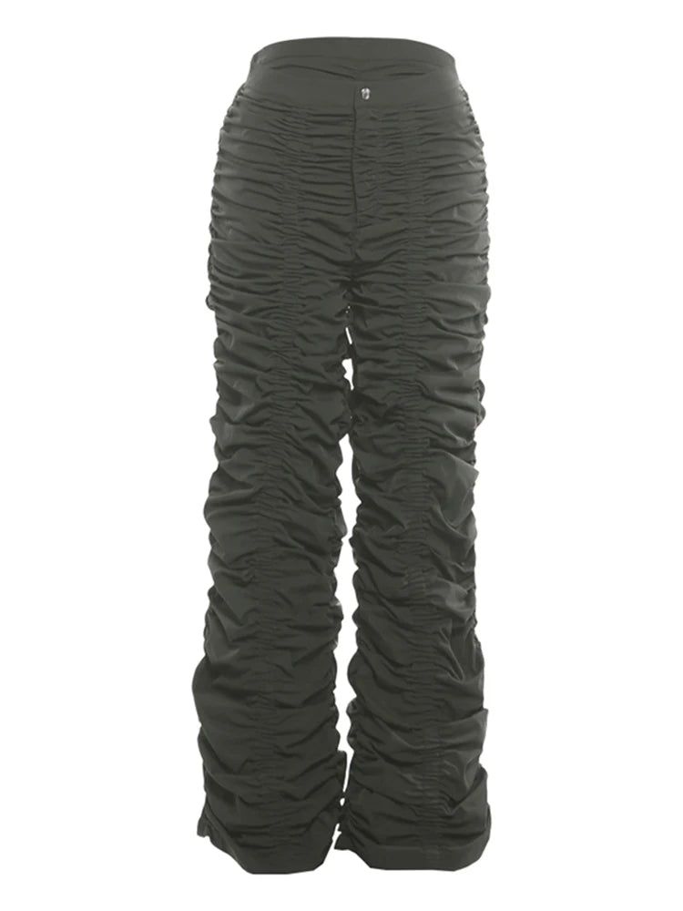 Casual Fashion Long Pants Woman Button Low-Waist Folds Design Hot Girls High Street Versatile Style Classic Buttoms
