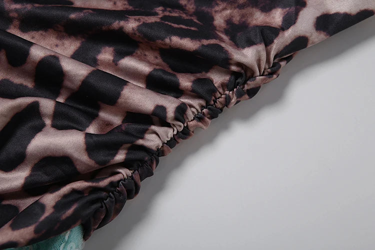 Sequins Patchwork Mini Dress Woman Leopard Print Wrap Chest Backless Skinny Peach Hip Street Wild Fashion Bodycon