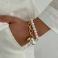 Boho Imitation Pearls Beads Bracelets Women Retro Elegant Irregular Geometry Metal Pendant Hand Chain New Year Jewelry