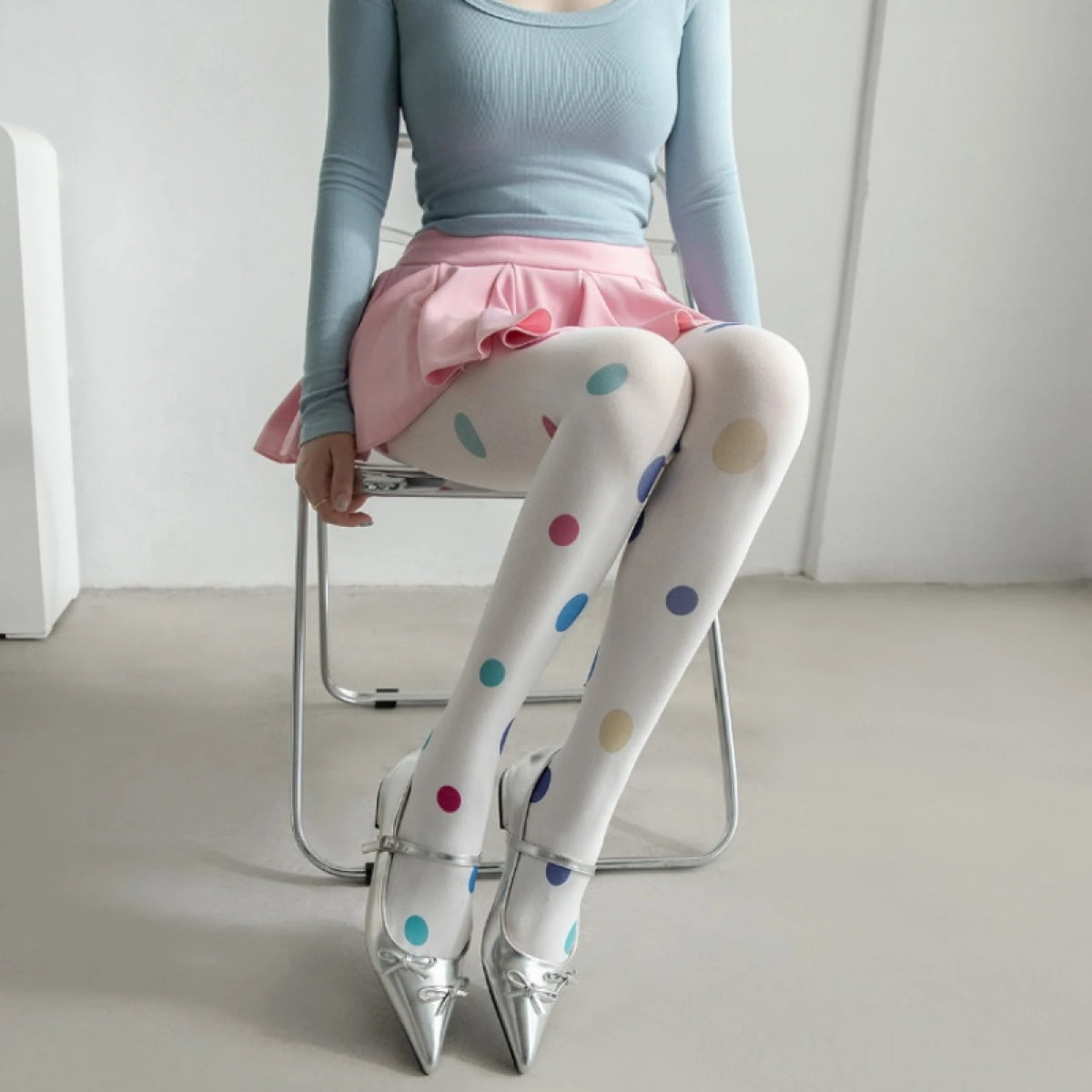 Vintage Big Polka Dot Women Pantyhose Solid White Base Printed Tights Cute Fashion Hosiery For Daily Party Lolita Outfit