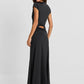 Deep V Cap Sleeve Maxi Dress Women Twist Ruched Waist Cut Out Bodycon Long Dress Night Out Wedding Guest Party Gown