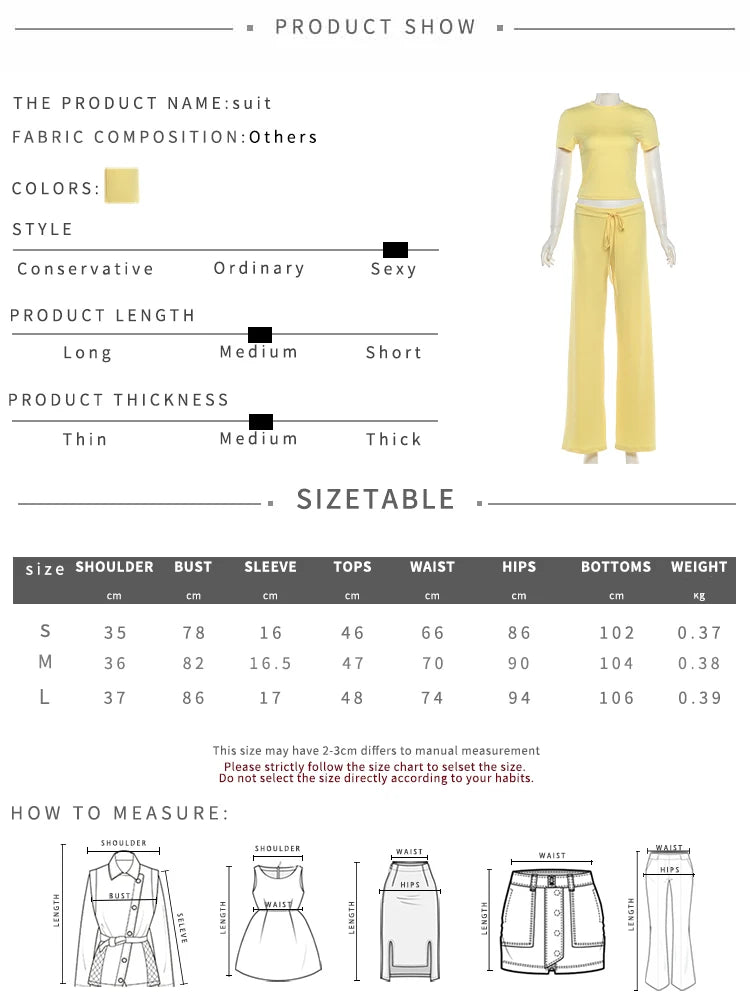 Casual Simple Style 2 Piece Set Woman Summer Trend o-Neck Short Sleeve T-Shirts+Drawstring Straight Pants Streetwear