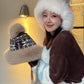 Cute Fair Isle Plush Lining Strap Pom Pom Knit Beanie For Women