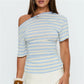 Summer Women's Striped Off-Shoulder T-Shirt with Ruched Side Short Sleeve Asymmetrical Neckline Casual Tops Daily Wear