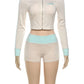 Casual Women 2Piece Set Letter Embroidery Zip Crop Jacket+Widewaist Shorts Matching Streetwear Stretch Sporty Outfits