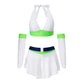 Women Cheerleader Cosplay Costume Sets Halter Crop Top Flared Mini Skirt With Long Arm Sleeves Halloween Party Outfit