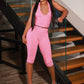 Stripe Print 3-Piece Set Women Headband+Halter Backless Vests+Elastic Waist Shorts Sporty Style Hottie Streetwear