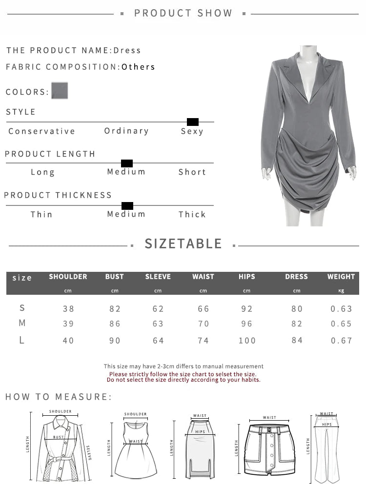 Office Dress Women Lapel Irregular Hem Full Sleeve Skinny Solid Simple Classic Elegant Autumn Trend Commute Mini Bodycon