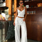 Fashion Chic 2 Piece Set Women Trend Chic Bow Applique V-Neck Camisole+Straight-Leg Pants Casuals Street Sport Suits