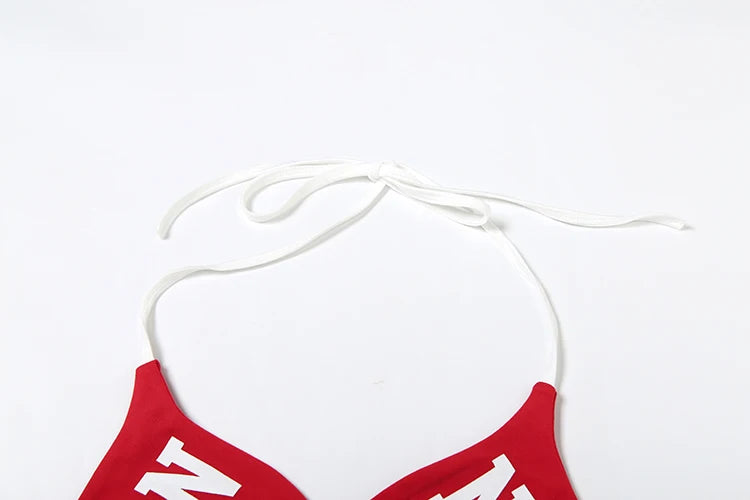 Sexy Bandage Letter Print Bra+Low-Neck Halter Camisole Skinny High Street Sexy Skinny Simple Midnight Hottie Two Tops