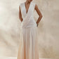 Elegant Deep V Neck Sexy Maxi Dress Women Fashion Sleeveless Draped Ruched Waist Bodycon Club Party Long Dresses Female