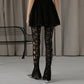 Women's Lingerie Lace Flare Pants High Waist Side Cutout Mini Bow Slim Fit Sheer Mesh Leggings Trousers Club Streetwear