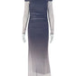 Mesh Gradient Maxi Dress Women Ruched Slash Neck Backless Full Sleeve Vacation Street Fashion Elegant Skinny Vestidos