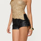 American Retro Motorcycle Style Faux Leather Low Rise Shorts Lace-Up Side Detail Mini Hot Pants Gothic Punk Streetwear