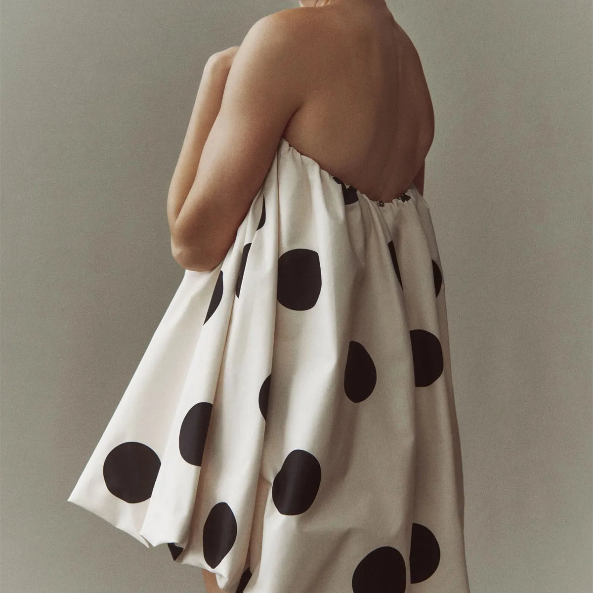 Women Polka Dot Bubble Mini Dress Strapless Flowy Short Tube Dress Off Shoulder Y2k Balloon Dress Party Beach