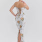 Vintage Print Sexy Maxi Dress Women Gown Summer Off-shoulder Sleeveless Backless Bodycon Club Party Long Dress Elegant