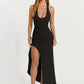 Halter Neck Sexy Maxi Dress Women Elegant Deep V Neck Sleeveless Backless Thigh High Split Club Party Long Dresses