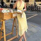 Ruched Elegant 2 Piece Set Woman Polka Dot Print Halter Backless Tank Tops+Elastic Waist Long Skirts Y2K Style Suits