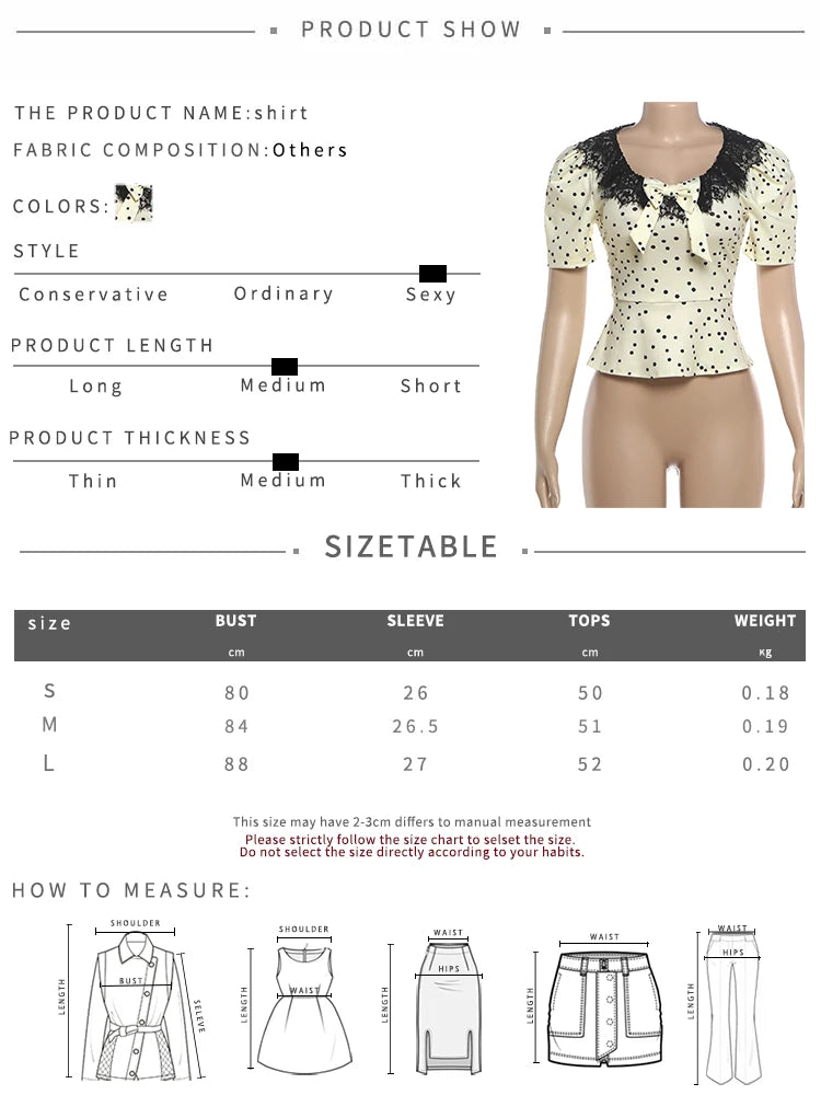 Daily Tank Top Women Sweet Lace Patchwork Trend Bow Applique Polka Dot Print Short Sleeve Patchwork Chic Party Club Tess