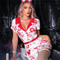 Women Bloody Nurse Halloween Costume Horror Zombie Cosplay Dress V Neck Short Sleeve Mini Bodycon Uniform Party Role Play Outfit