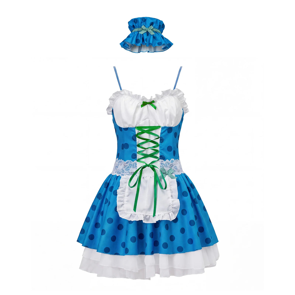 Women German Bavarian Dirndl Costume Polka Dot Beer Maid Mini Dress Ruffled Apron Hat Set German Carnival Party Outfit