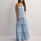 Women's Strapless Long Dress Fashion Sleeveless Tiered Hem Tube Dress Summer Beach Holiday Party Wedding Dress
