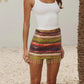 Women's Y2K Sequined Mini Skirts Fashion Low Waist Rainbow Color Tassel Hem Slim Fit Skirts Short Night Club Dress