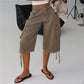 Women's 3/4 Length Low Rise Denim Cargo Shorts Baggy Wide Leg Cropped Trousers with Pockets for Y2K Retro Streetwear