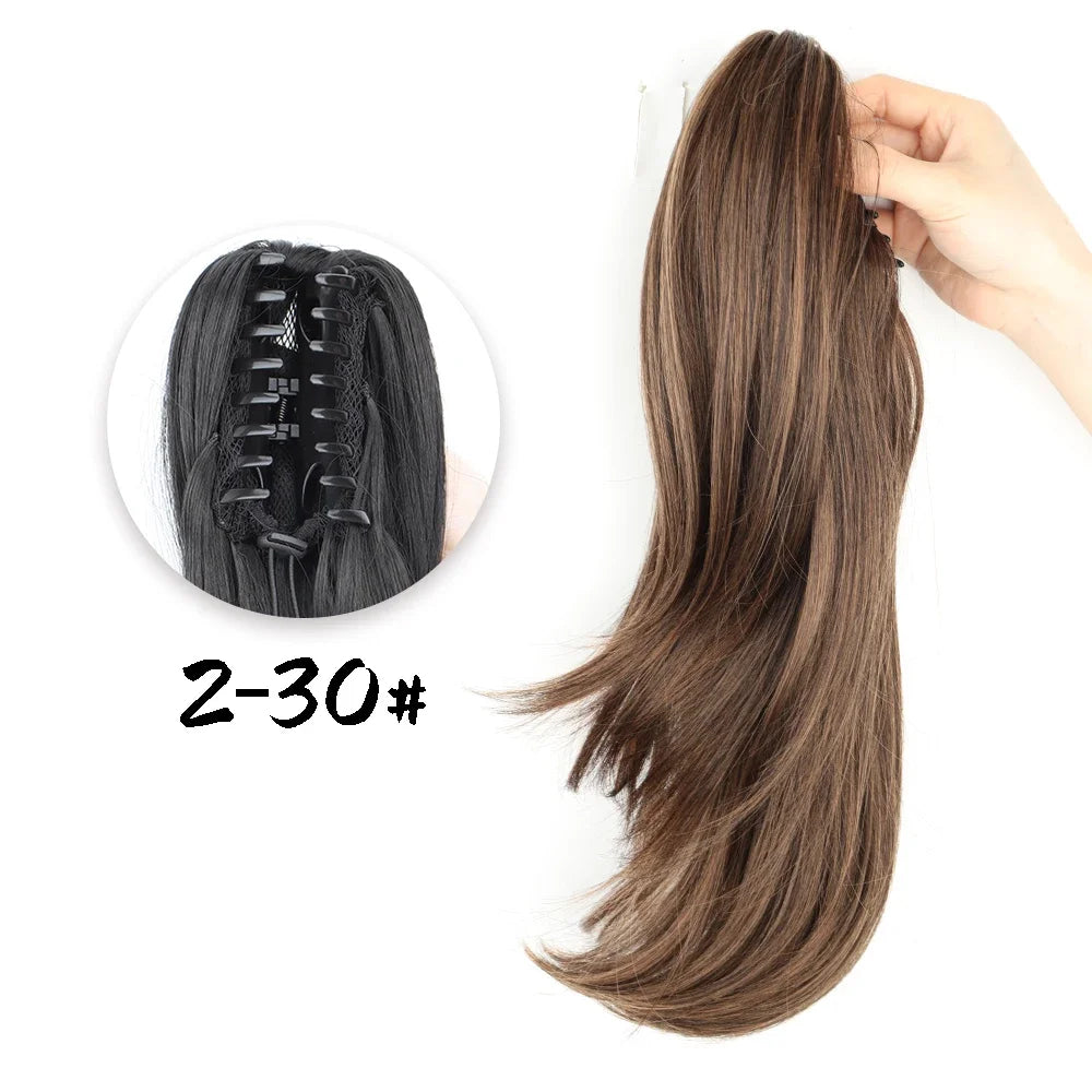 Synthetic Long Wavy Ponytail Hair Extensions Brown Black 18Inch Claw Clip Pony Hairpiece For Daily Use Hair Accessories