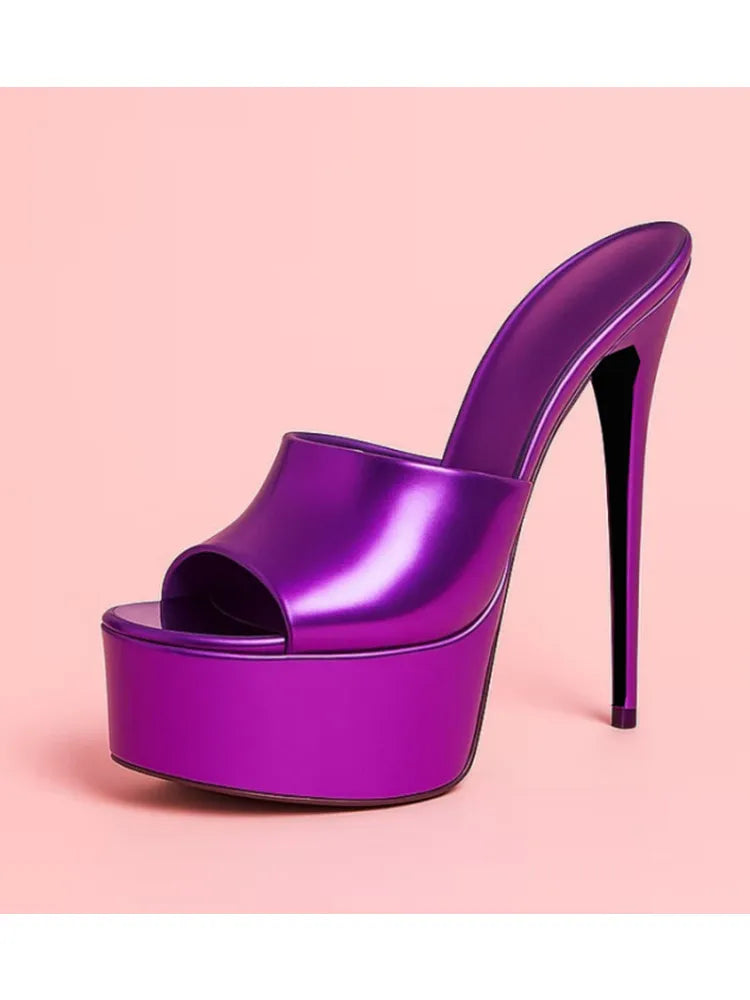 Summer New Women's Thick Bottom, Fine High Heels, Toothed Cool Slippers, Fashion Show, Party, Ultra High Heel Sandals