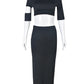 Sexy 2 Piece Set Women Y2K Irregular Hollow Shorts Sleeve Crop Tops+Shirring Side Split Skirts Chic Matching Clubwear