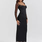 Elegant Sheer Long Sleeve Bodycon Maxi Dress For Women Fashion Mesh Black Strapless Backless Club Party Sexy Dress