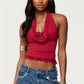 Sexy Women's Halter Neck Vest Tops Summer Sleeveless Open Back Solid Color Slim Fit Lace Trim Tank Tops Party Clubwear