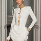 Hollow Out Long Sleeve Sexy Mini Dress Women Autumn Winter Button O Neck High Waist Ruched  Club Party Dresses Elegant