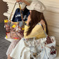 Women's Vintage Patchwork Canvas Tote Bag, Lace Bow Heart & Cat Print Large Capacity Shoulder Handbag