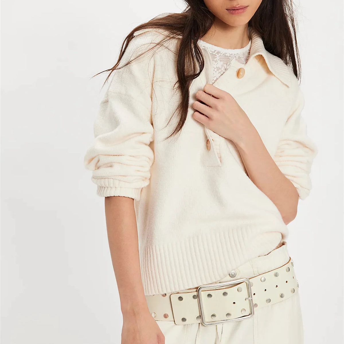 Boho Women Sweater Long Sleeve Oversized Button Collared Pullover Lapel V Neck Knitted Jumper Tops Winter Fall Knitwear