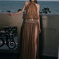 Patchwork Sequin Maxi Dress Women High Side Slit Halter Turtleneck Backless Sleeveless Vacation Summer Chic Vestidos