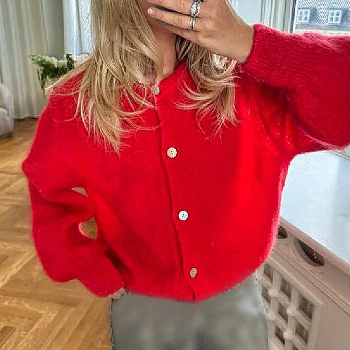 Women's Solid Color Cardigan Fuzzy Long Sleeve Button Down Sweater Soft Knit Tops Winter Fall Outerwear Y2K Clothes