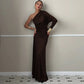 One Shoulder Long Sleeve Maxi Dress Brown Black Dresses Woman Elegant Fall Clothes