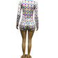 Colorful Polka Dot Print 2-Piece Set Women o-Neck Button Full Sleeve t-Shirt Fashion Suit +Elastic Waist Simple Short