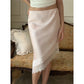 Elegant Women Midi Skirt Y2K Vintage Low Waist Skirt Solid Lace Trim Irregular Summer Spring Skirts Casual Streetwear