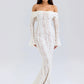 Floral Lace Off-shoulder Maxi Dress For Women White Strapless Backless Long Sleeve Bodycon Club Party Sexy Long Dress