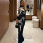 Animal Printed Black Dress Woman Elegant Crew Neck Long Sleeve Maxi Dresses Fall Fashion 2025