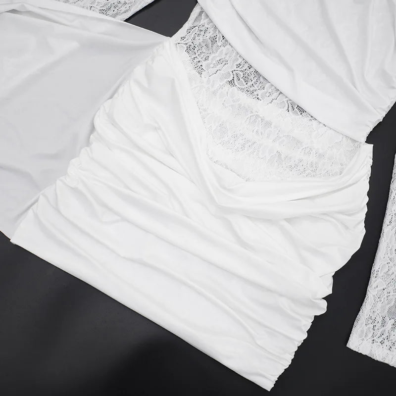 Sexy Lace Long Sleeve Mini Dress White Black Party Outfits Elegant Wedding Guest Dresses Woman Sheer Clothes